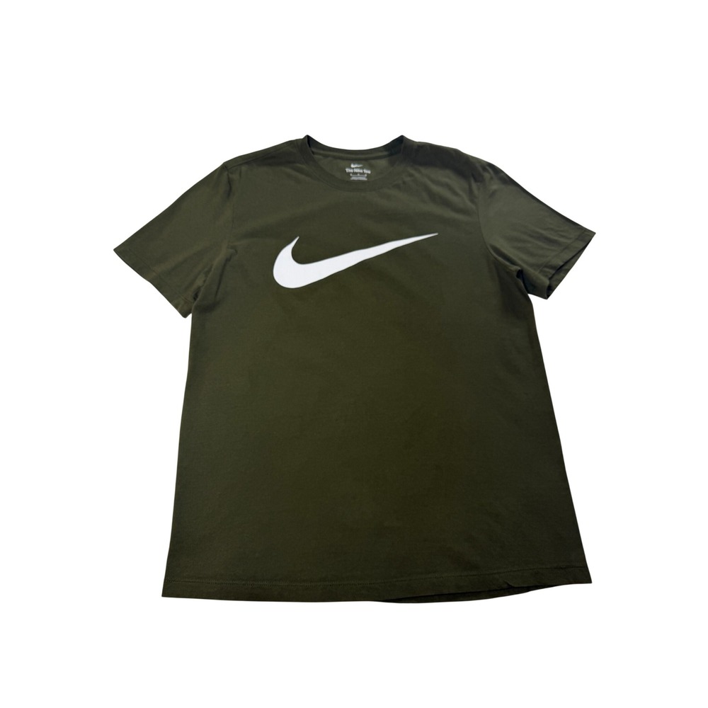 Nike Swoosh Graphic T-Shirt Mens Medium Olive Green Short Sleeve Crewneck Tee